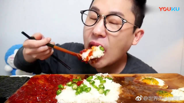 韩国大胃王眼镜哥,吃极品拌饭,馋哭了!