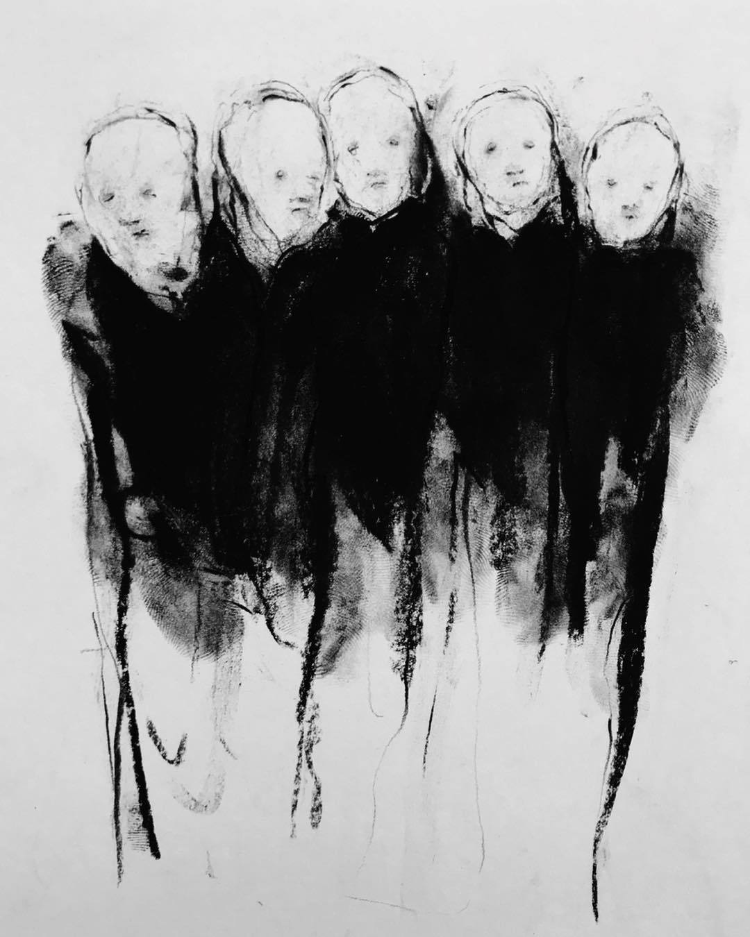 稀释木炭画felix dolah 用稀释过的木炭绘制了他的极简主义,幽灵般