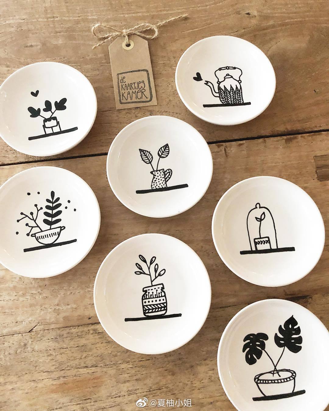 手绘植物瓷盘画清新可爱