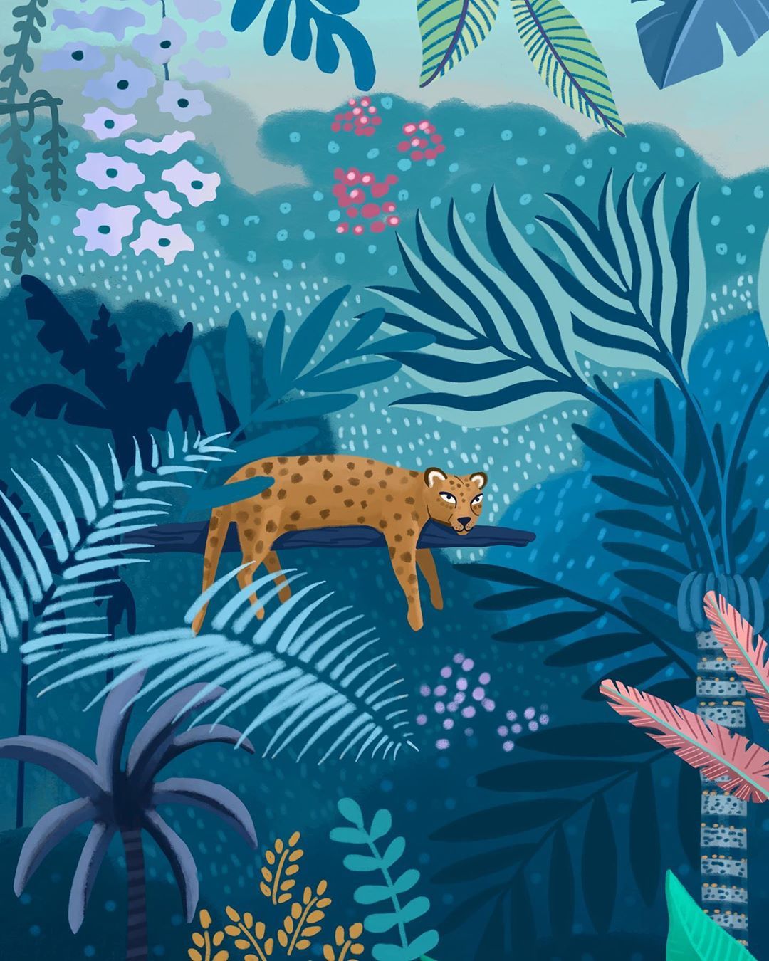 蓝绿色的植物和灵动的小生命结合|蓝绿色|美爆|插画师_新浪新闻