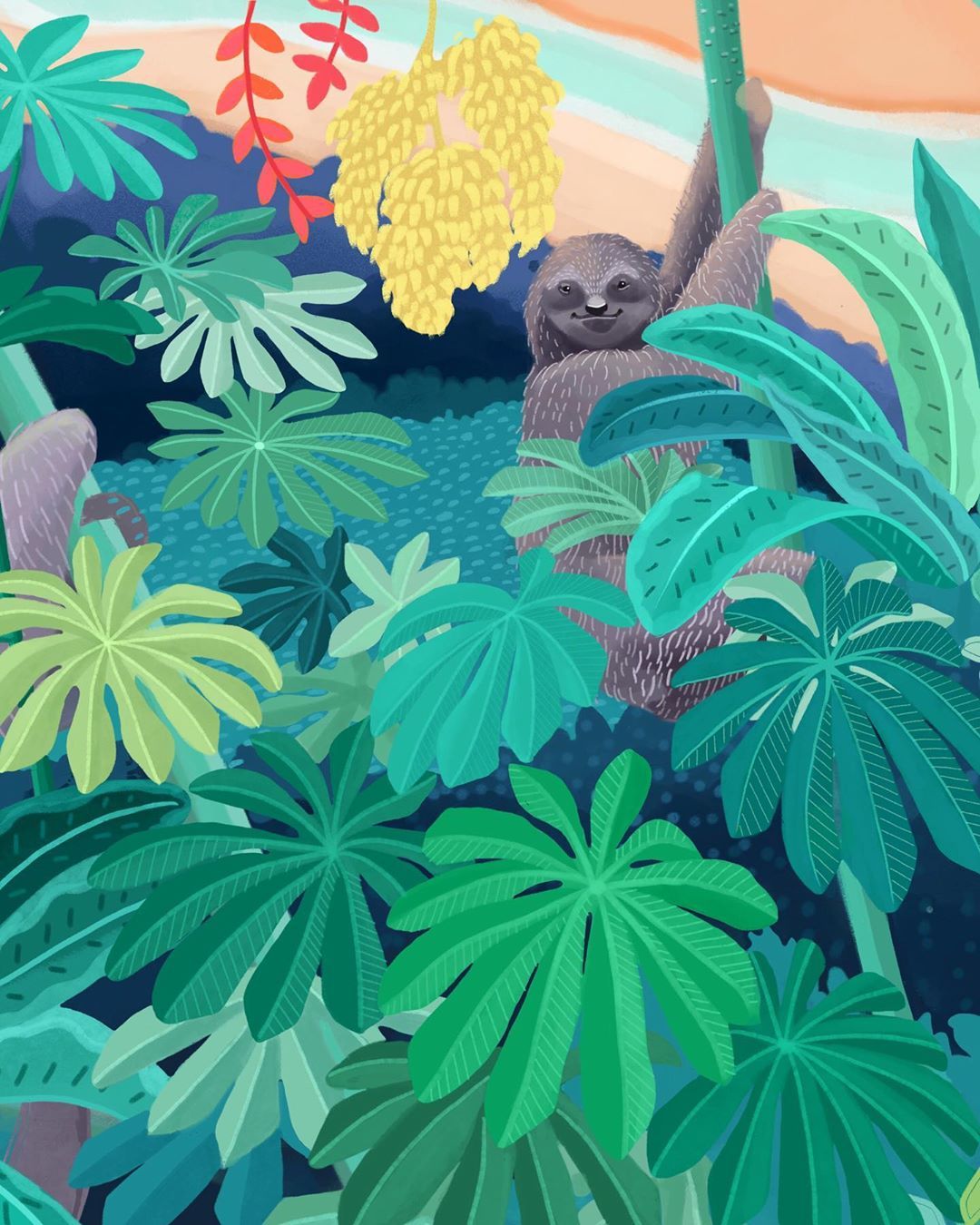 蓝绿色的植物和灵动的小生命结合