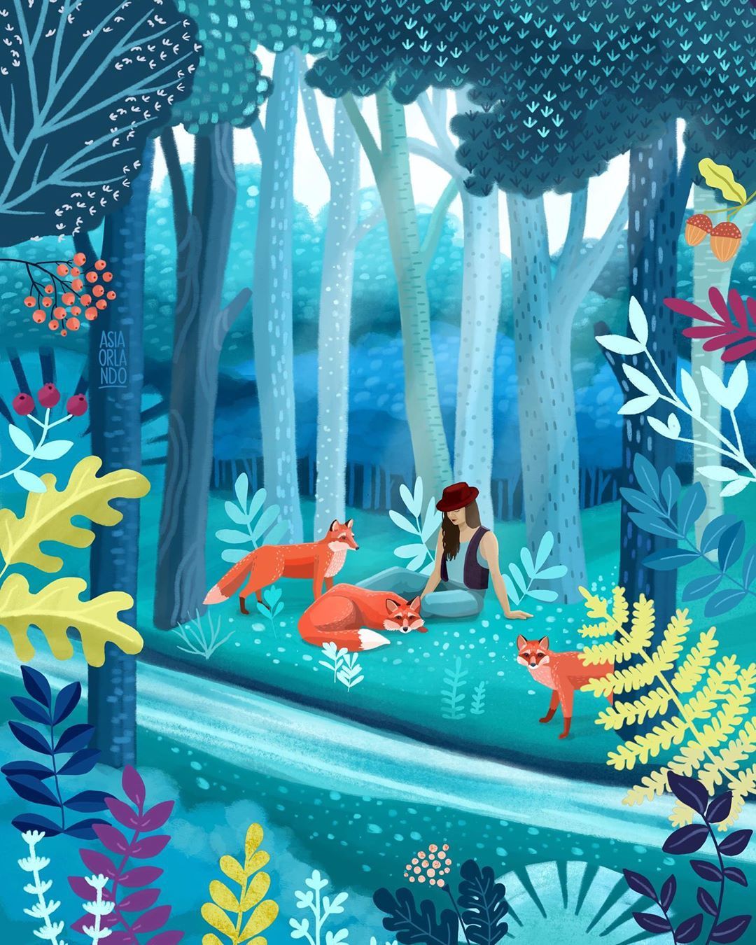 蓝绿色的植物和灵动的小生命结合|蓝绿色|美爆|插画师_新浪新闻