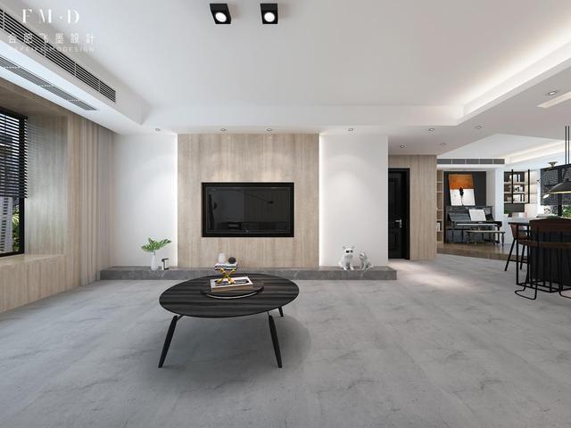 电视背景墙不打柜子,铺木饰面板直接做嵌入式,还留15公分打地台