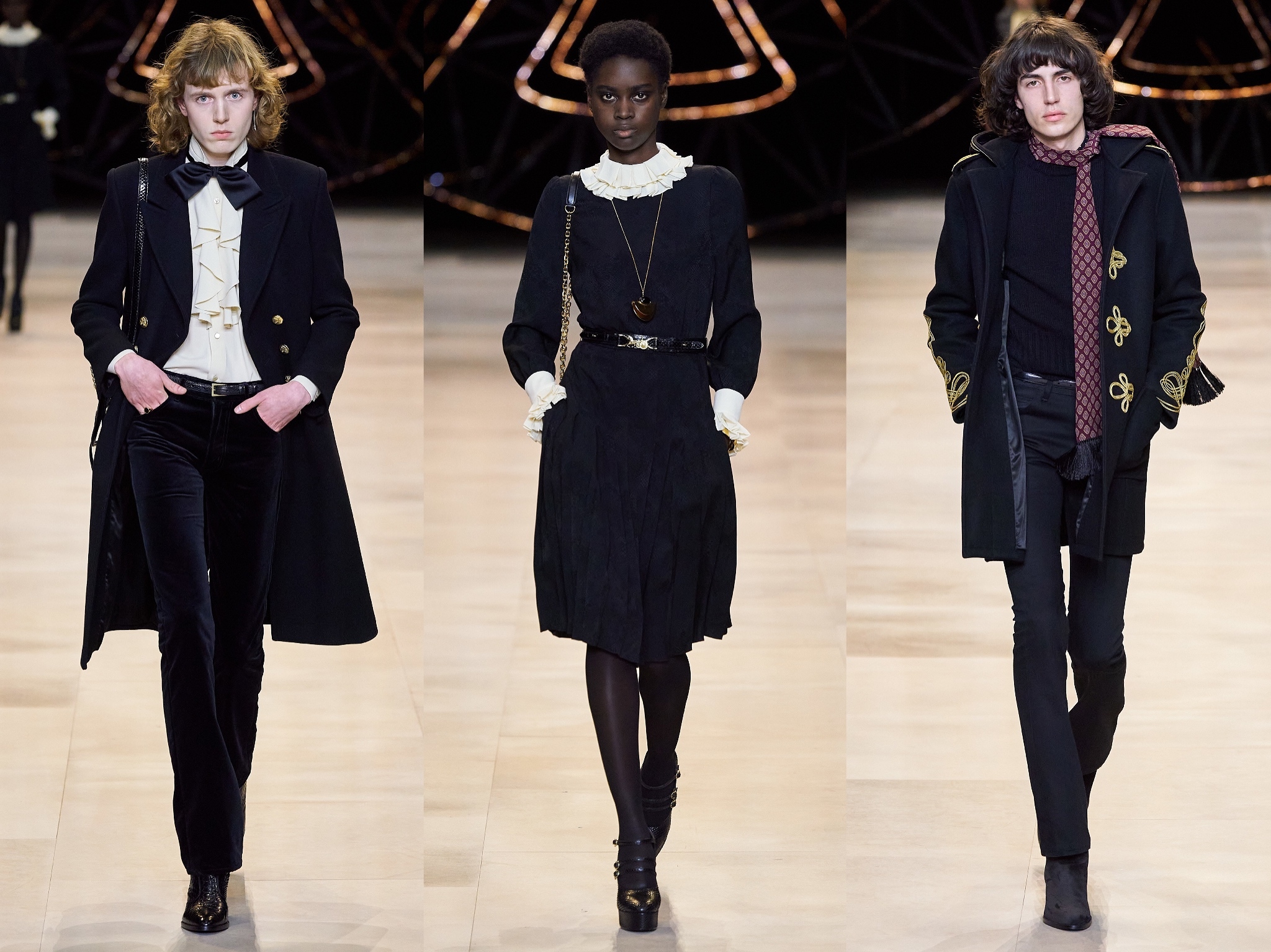 celine 创意总监hedi slimane在2020秋冬系列中不仅突出了华丽的丝绒