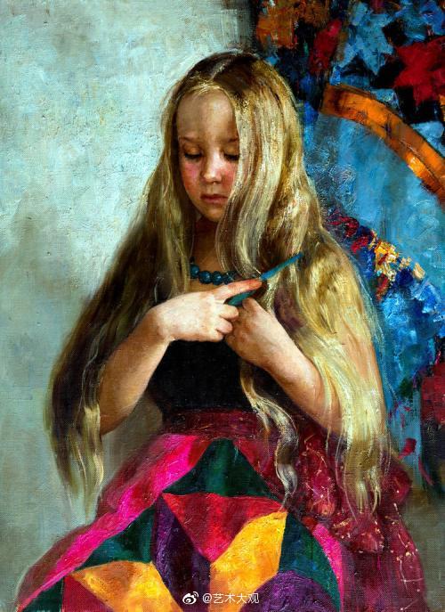 俄罗斯女画家娜塔莎民族风少女油画作品-3