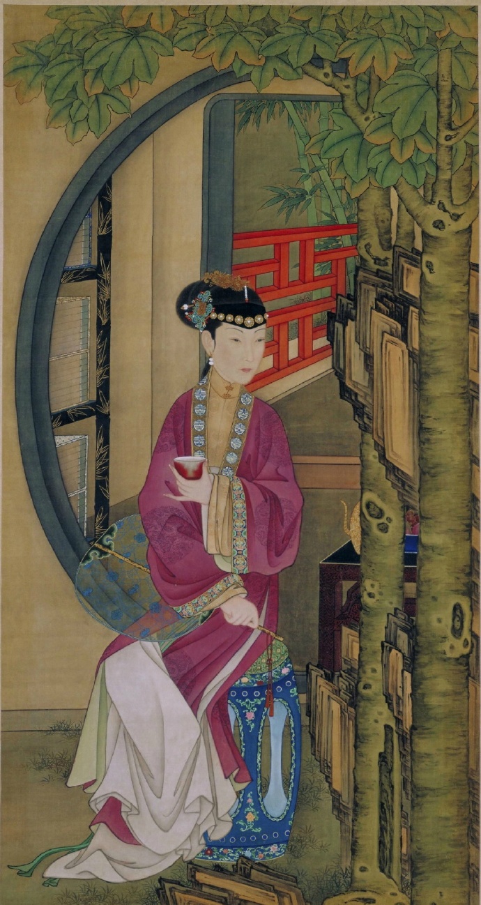 清代《雍亲王题书堂深居图屏》:纵184cm,横98cm,共12幅