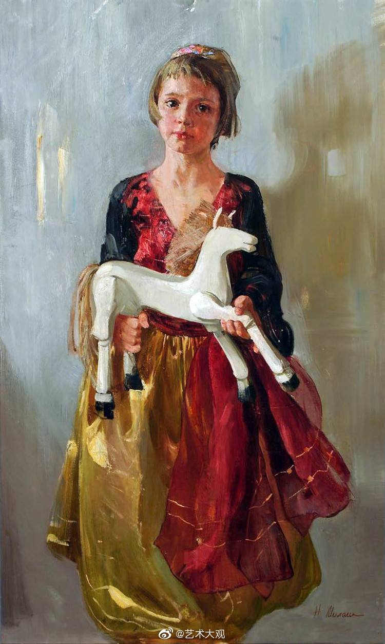 俄罗斯女画家娜塔莎民族风少女油画作品-3