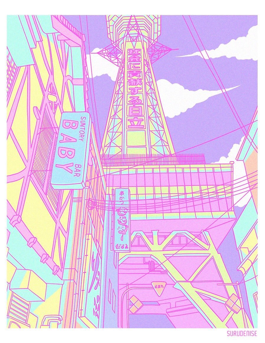 酷炫的蒸汽波色同样也能温柔如少女日本插画师deniseakasurudenise