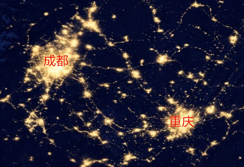 从卫星图片看重庆成都夜景,才知道重庆成都的差距是这样的