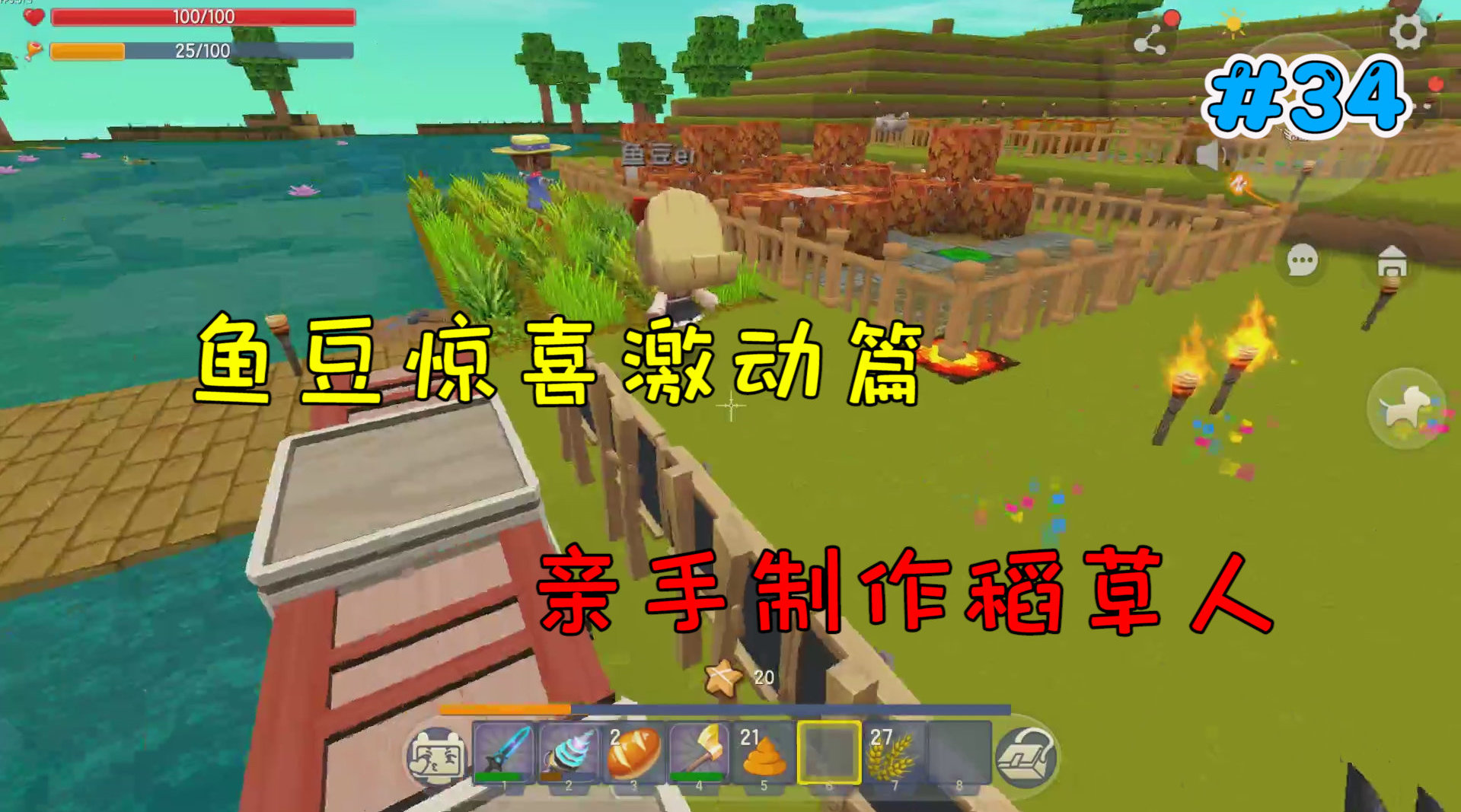 迷你世界生存:坑徒日记34,鱼豆惊喜激动篇,亲手做出的稻草人