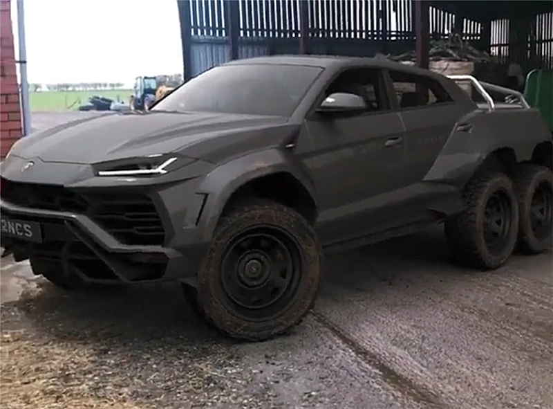 兰博基尼suv爆改成越野车,车身配6个轮子,车尾酷似皮卡!