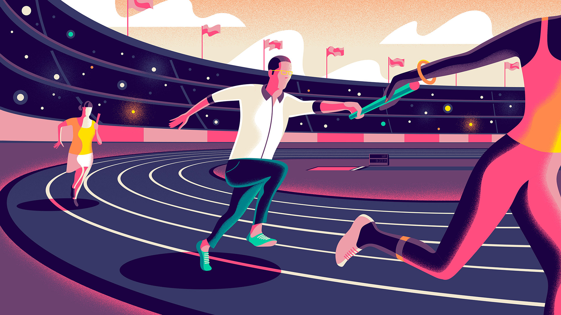 英国设计师jack daly为运动会设计了一套插图配色和构图都非常有动感