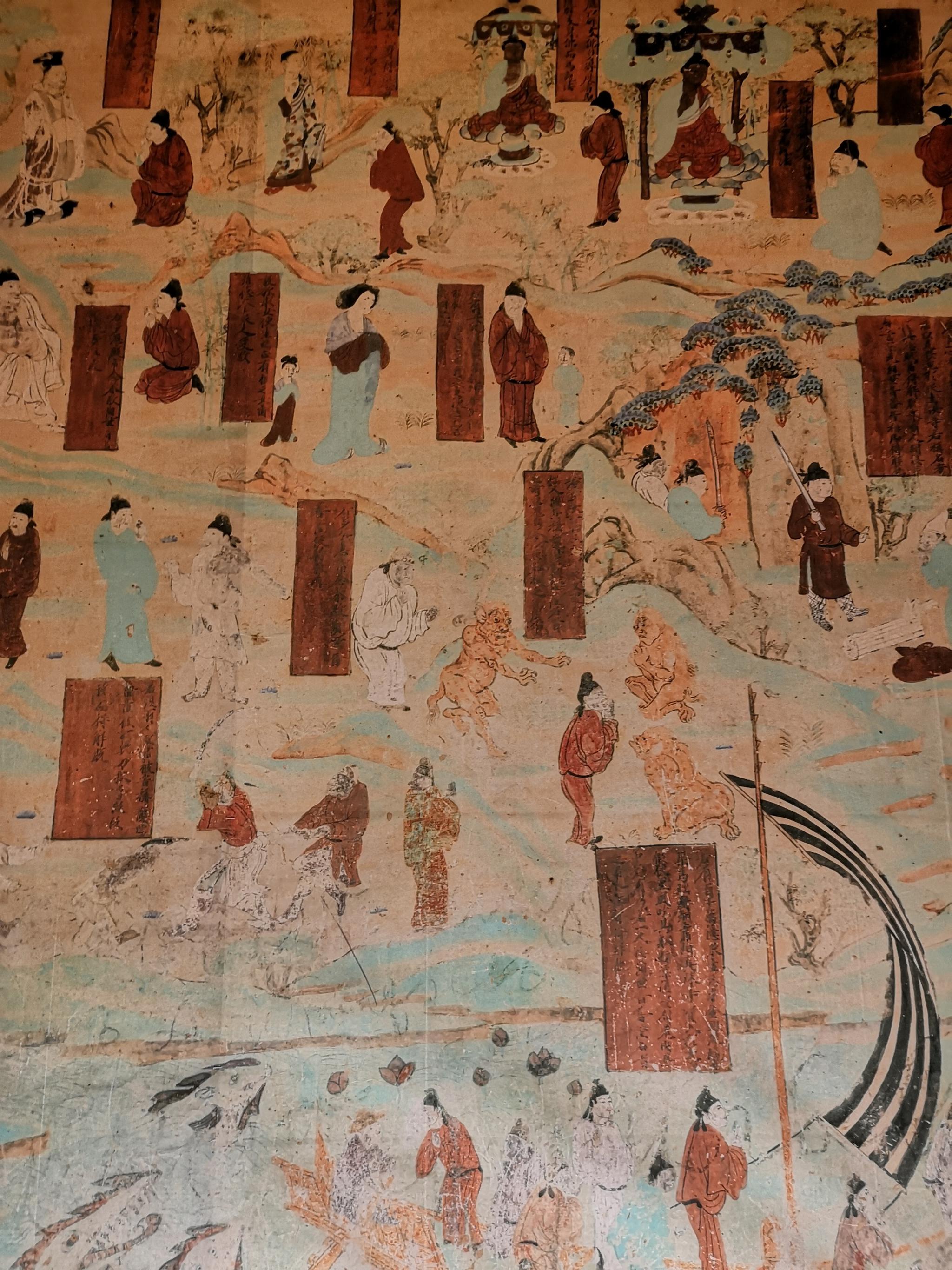 45号窟是莫高窟的特窟,保存了盛唐时期的彩塑和壁画,一铺一佛二弟子二