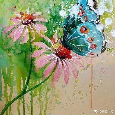 国外水彩画作品作者画家tilen ti 的炫酷泼彩