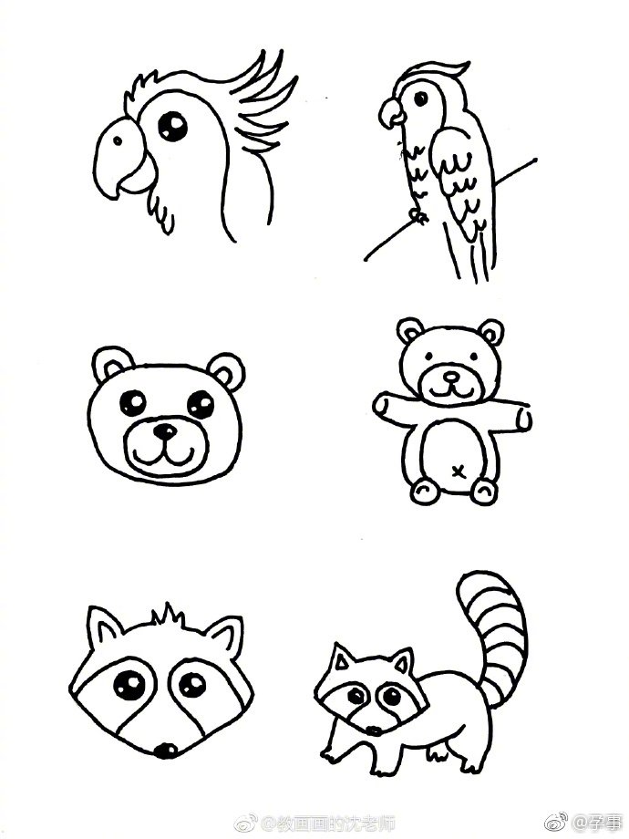小动物手绘简笔画,可以让宝宝自己来填色哦