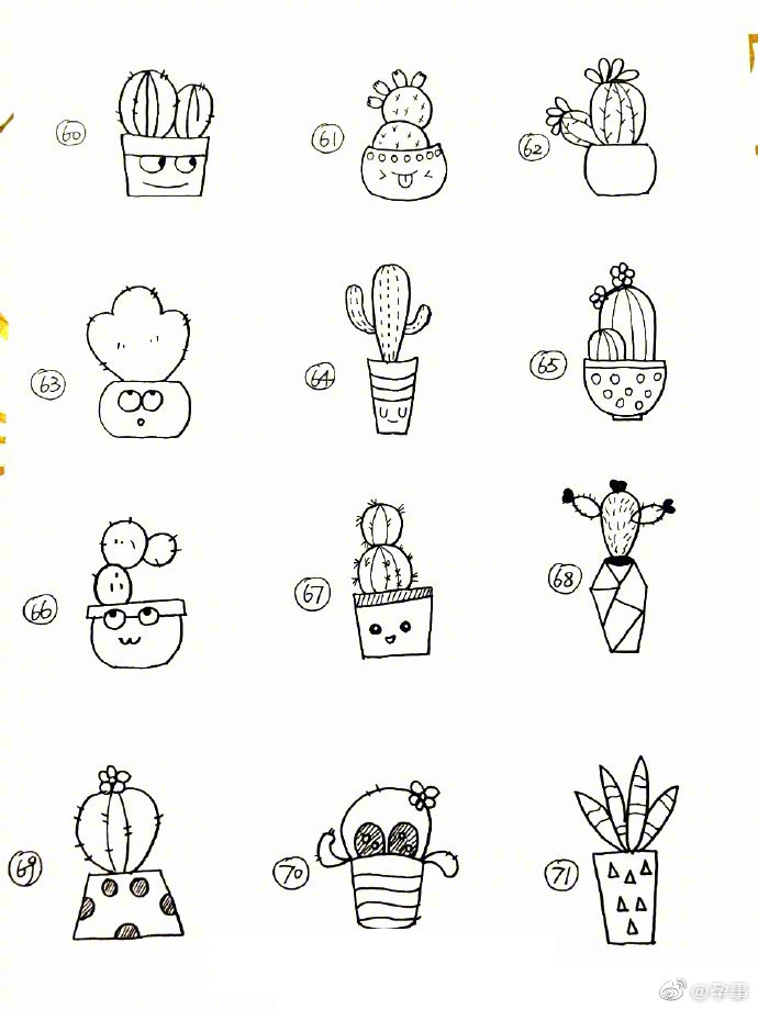 99个手绘简笔画小盆栽哄娃手账必备mark手帐大叔