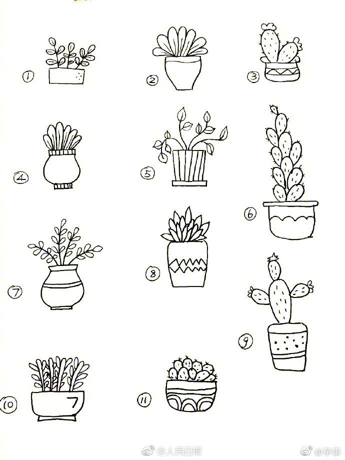 99个手绘简笔画小盆栽哄娃手账必备mark手帐大叔