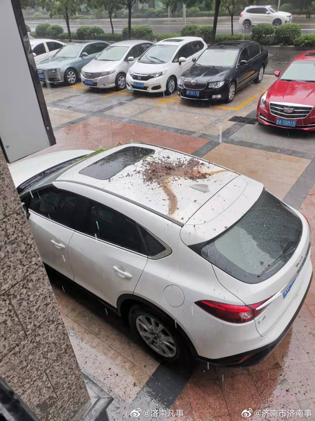 今日,济南金碧新城小区发生的一幕,高空坠物砸中一辆车