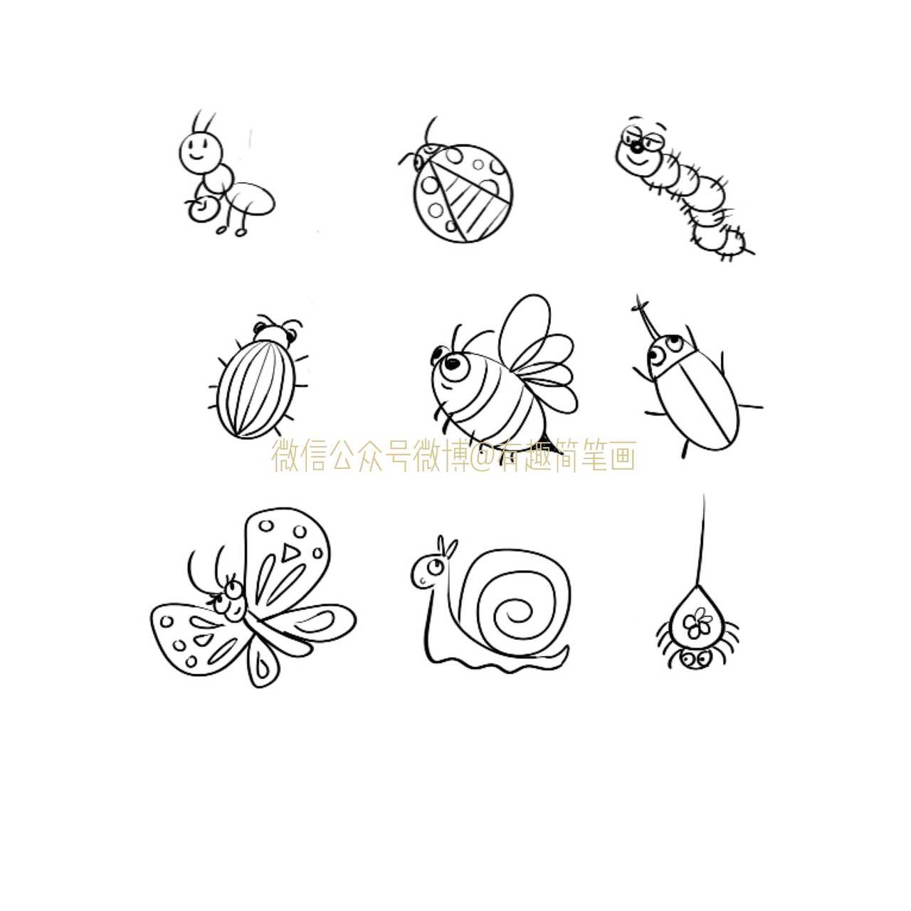 81个手帐素材分享,你要的花鸟鱼虫,可爱小动物@有趣简笔画