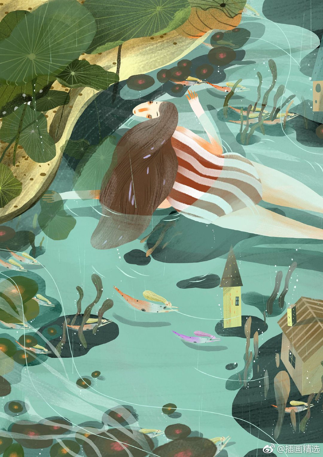 画师bottlej笔下的插画一组以森林为主题的绿色调插画作品有趣的画