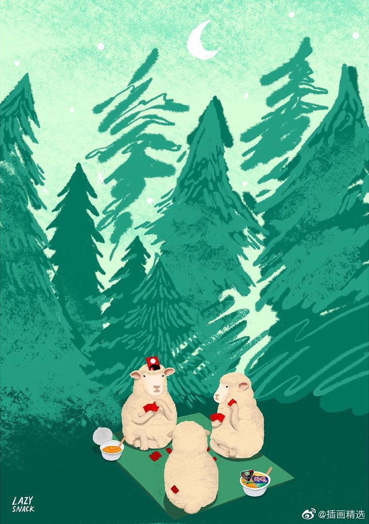 插画师lazy_snack笔下的一组动物插画,温暖且温柔的画面,太治愈啦