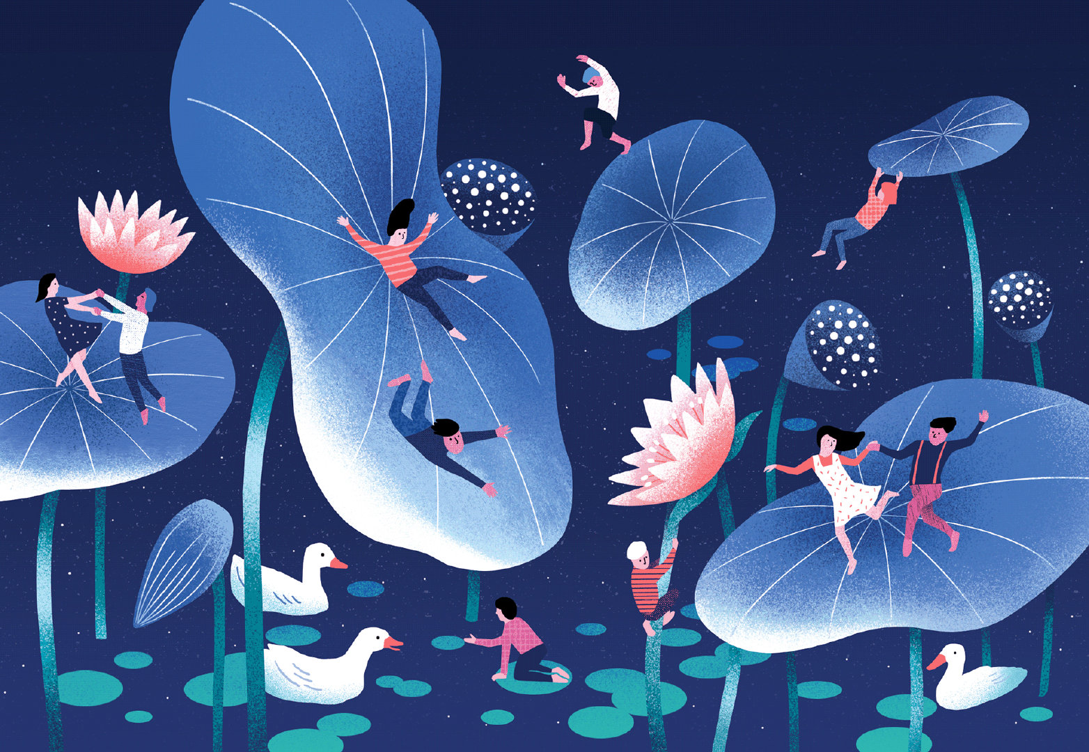 韩国插画师ahra kwon笔下的矢量插画,构图和色彩都非常优美了