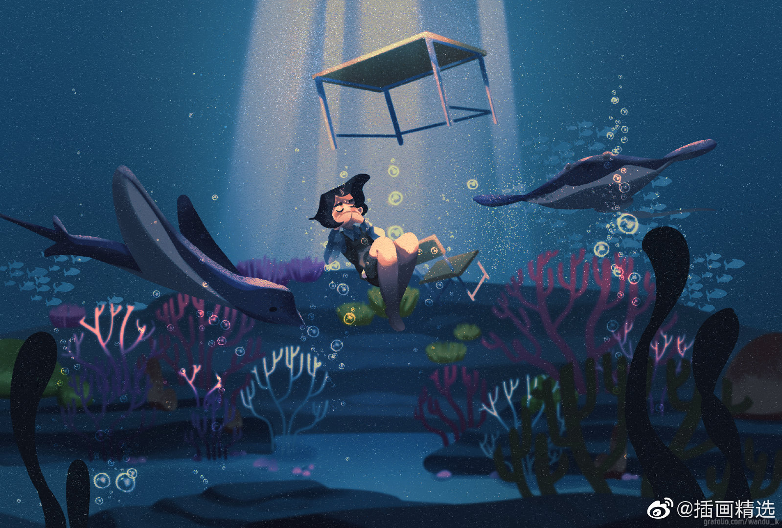 画师wanduking笔下的画暗色调的配色和意境的画面每一幅画仿佛都诉