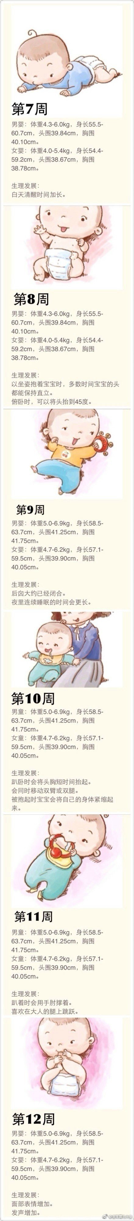 宝宝出生第1周～第52周身高,体重及生理发展图示