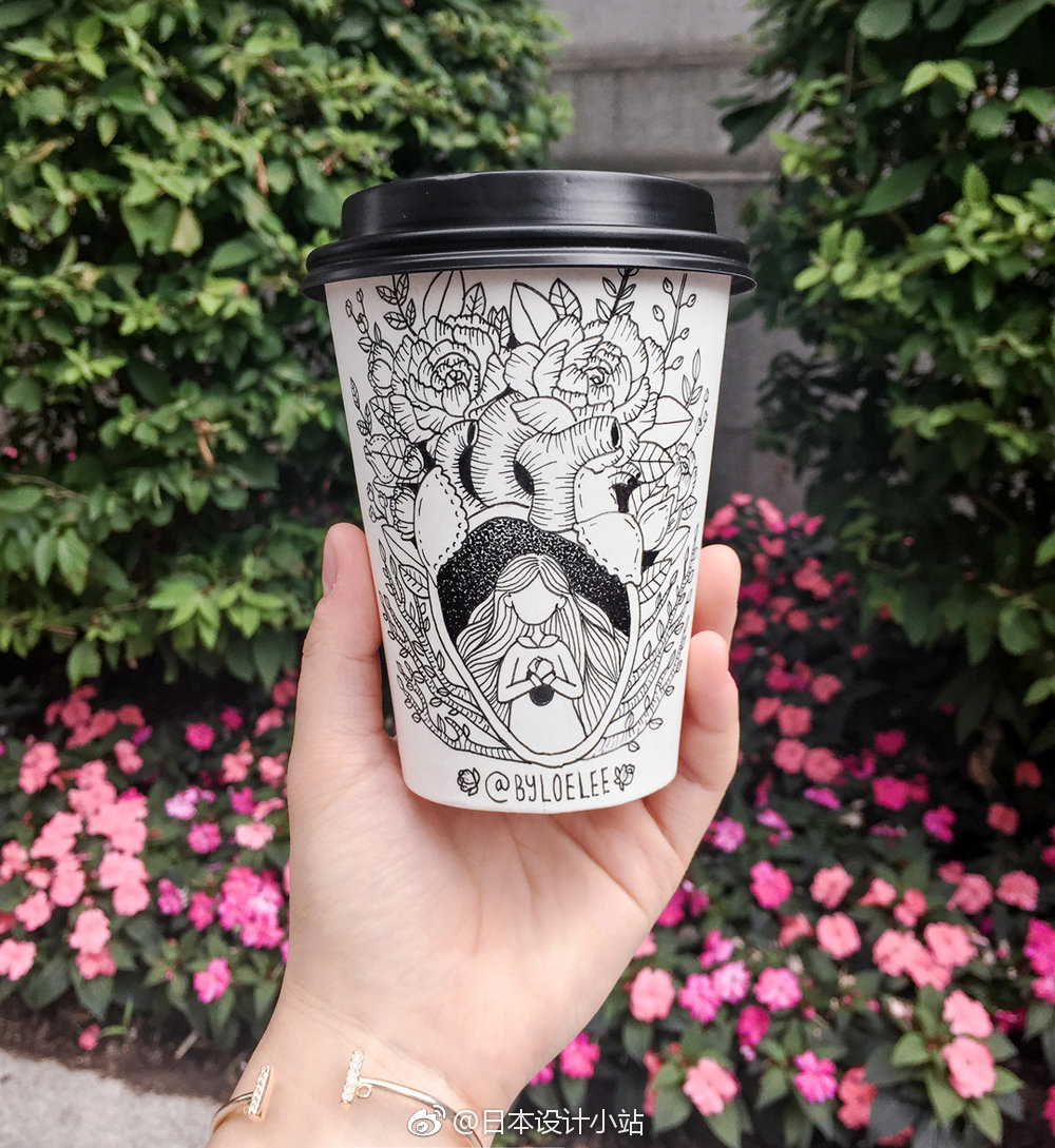 设计师lauren lee咖啡杯上的涂鸦作品.