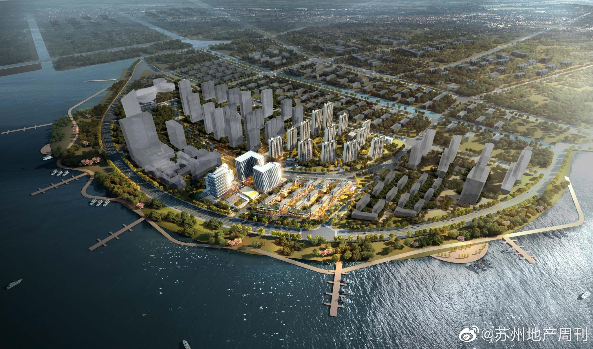 苏州湾花港,地块出图.这种地方的项目,要做出效果很容易啊.