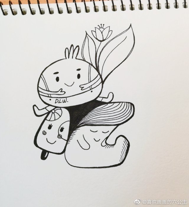 原创简笔画作者喜欢画画的六公主陪伴73黑色水性笔