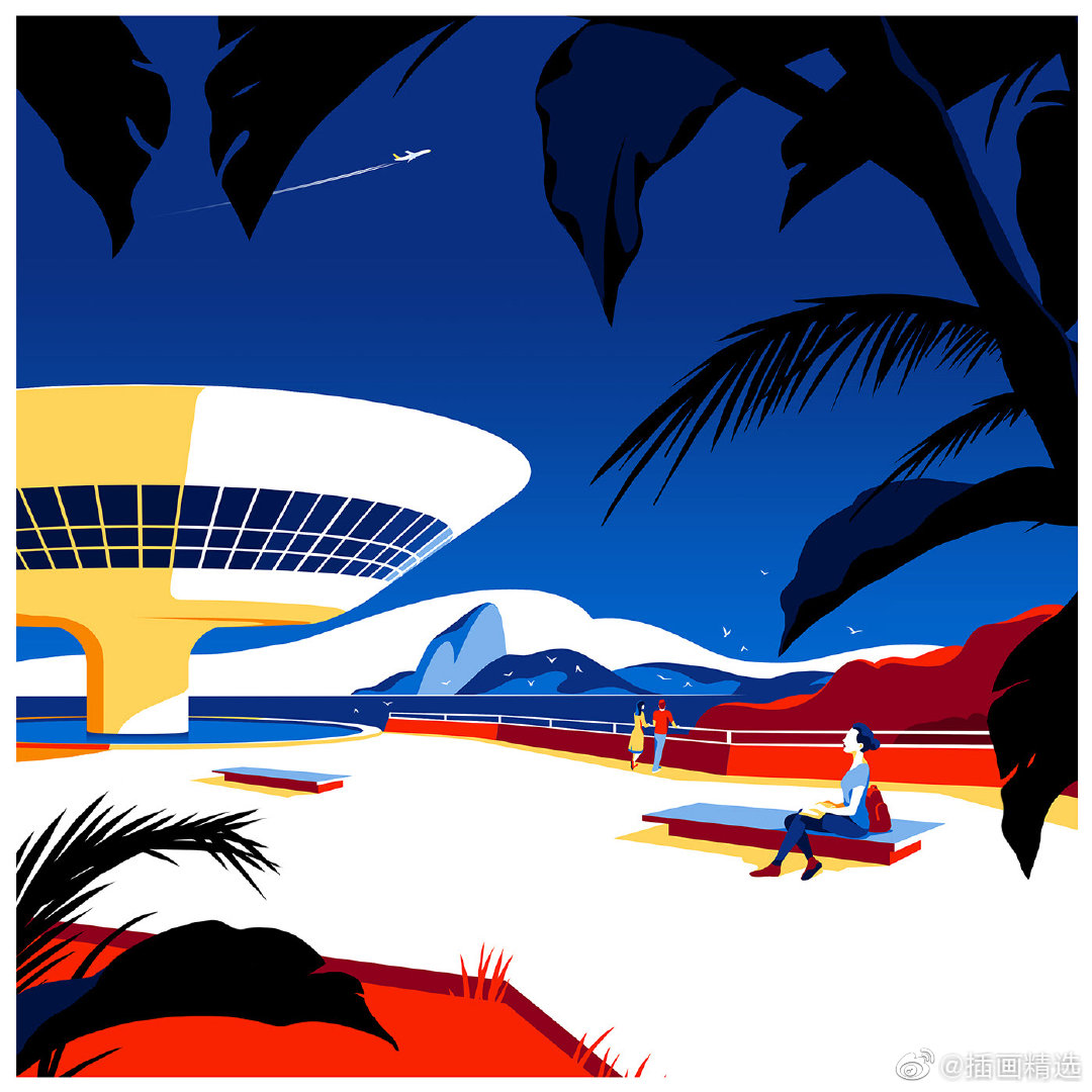 撞色鲜明色调矢量风景主题插画-插画师levente szabo