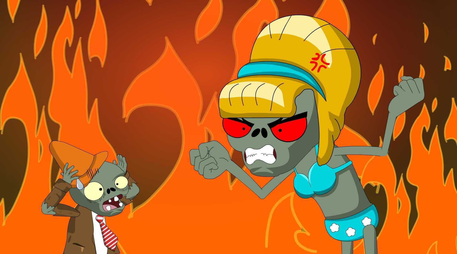 比基尼僵尸和路障僵尸又吵架了路障僵尸居然还嘴了他这是要反吗他的