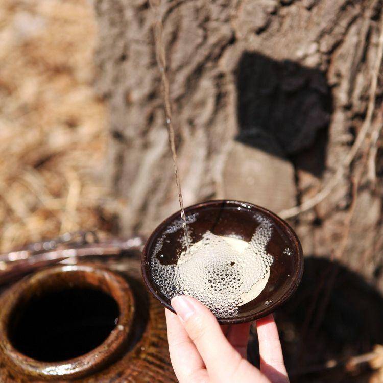 用山泉水烧制的农村土烧酒配上油炸花生米村民们都好这一口