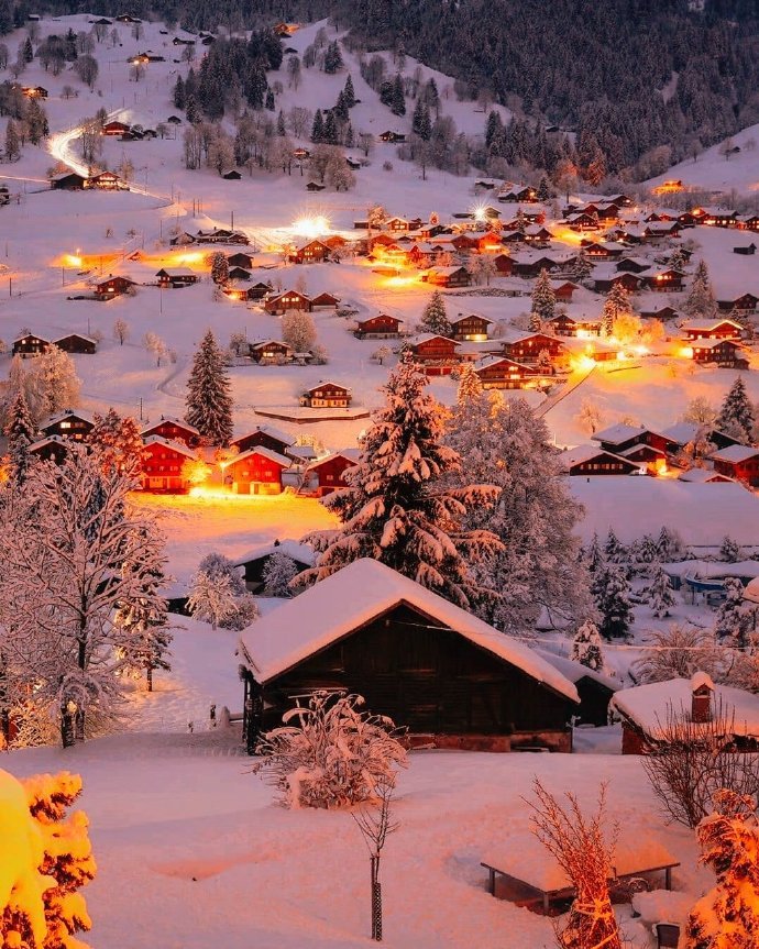 瑞士的雪夜 火树银花般的夜景 瑞士的雪夜 火树银花般的夜景