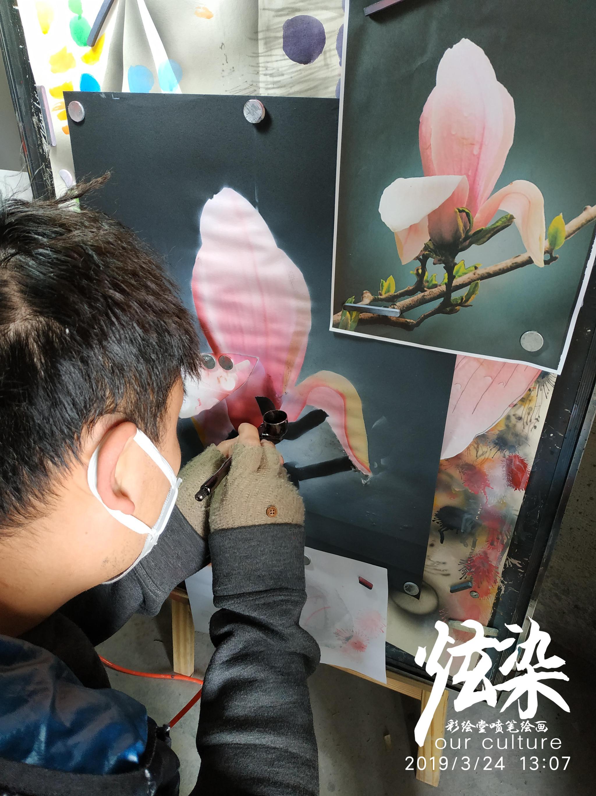 杰哥喷笔彩绘模板直喷绘画学员花卉练习炫染彩绘堂出品
