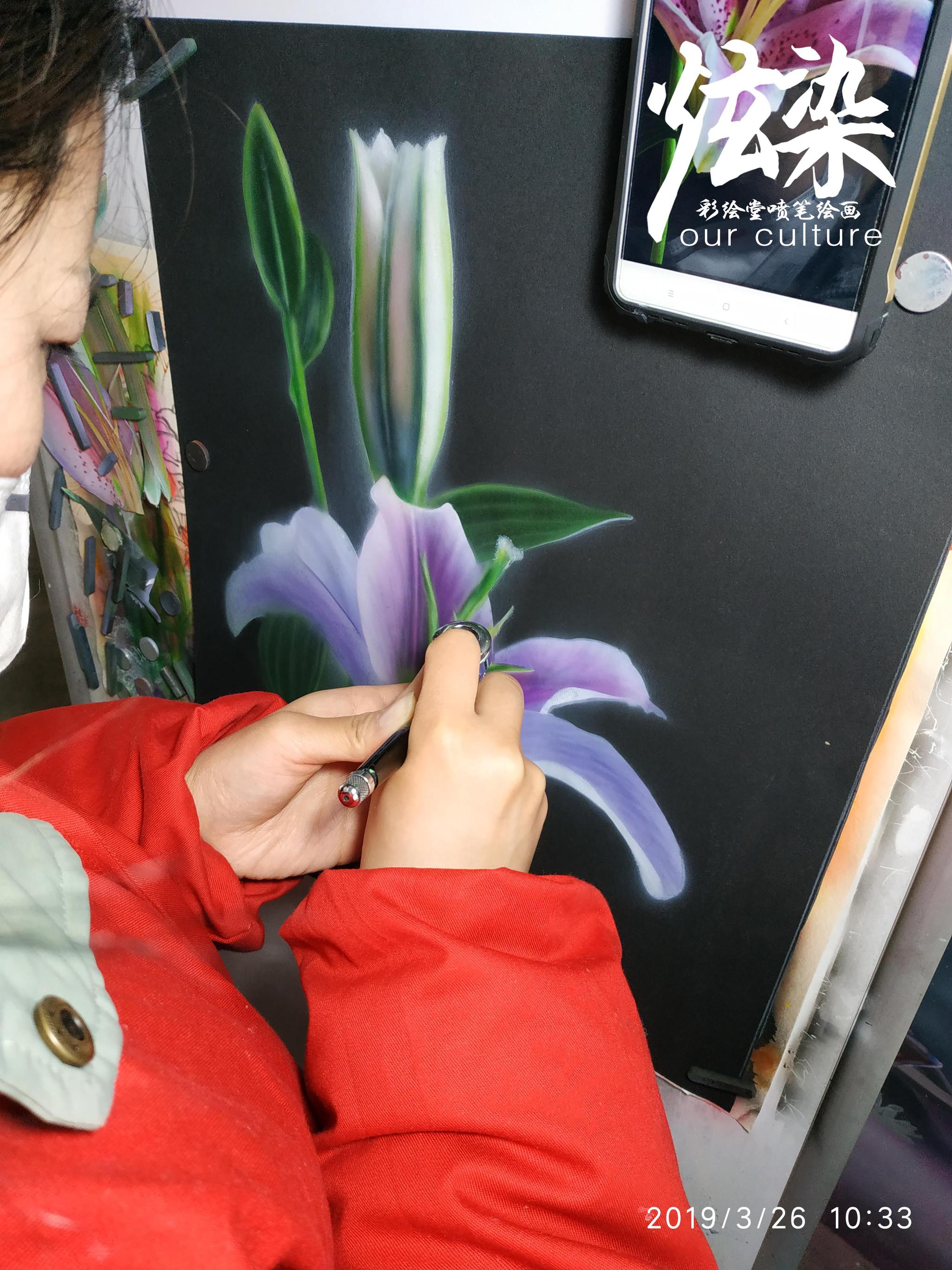 杰哥喷笔彩绘模板直喷绘画学员花卉练习炫染彩绘堂出品