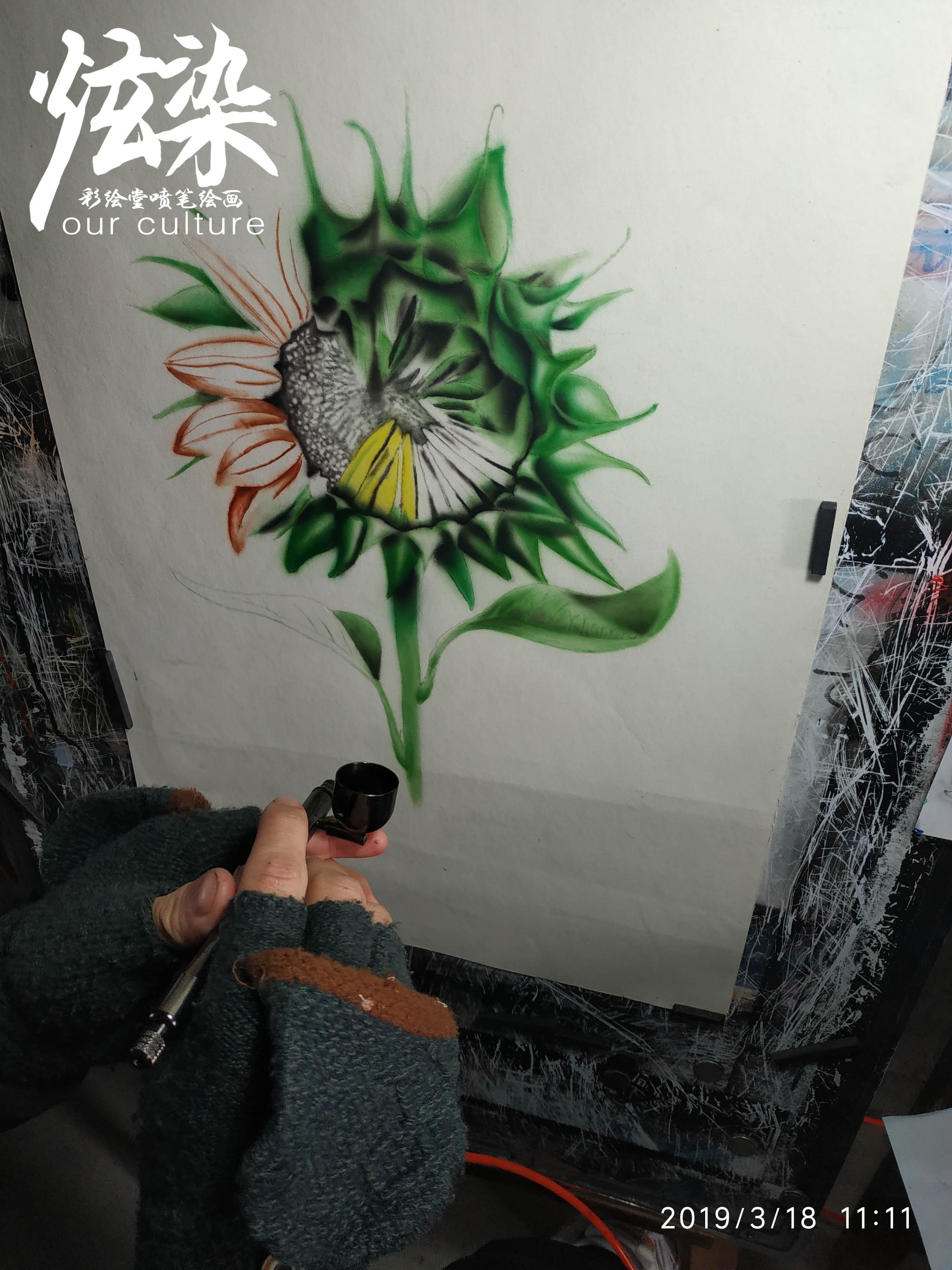 杰哥喷笔彩绘模板直喷绘画学员花卉练习炫染彩绘堂出品