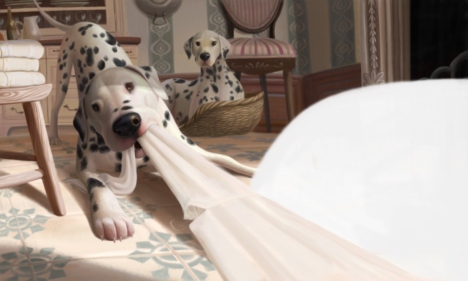 俄罗斯插画师varya kolesnikova童年回忆《101斑点狗》绘制了一组插画