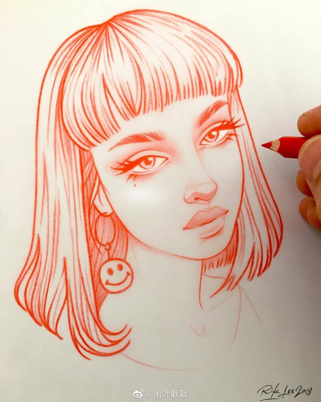 插画设计分享,插画师rik的人像线描