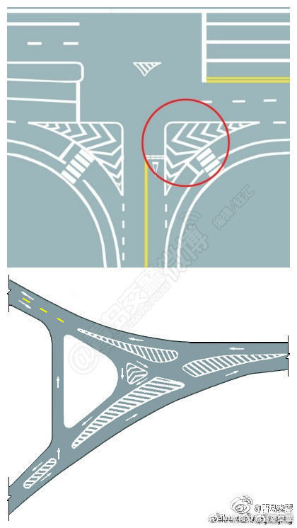 导流线是一个或几个根据路口地形设置的白色v形线或斜纹线区域