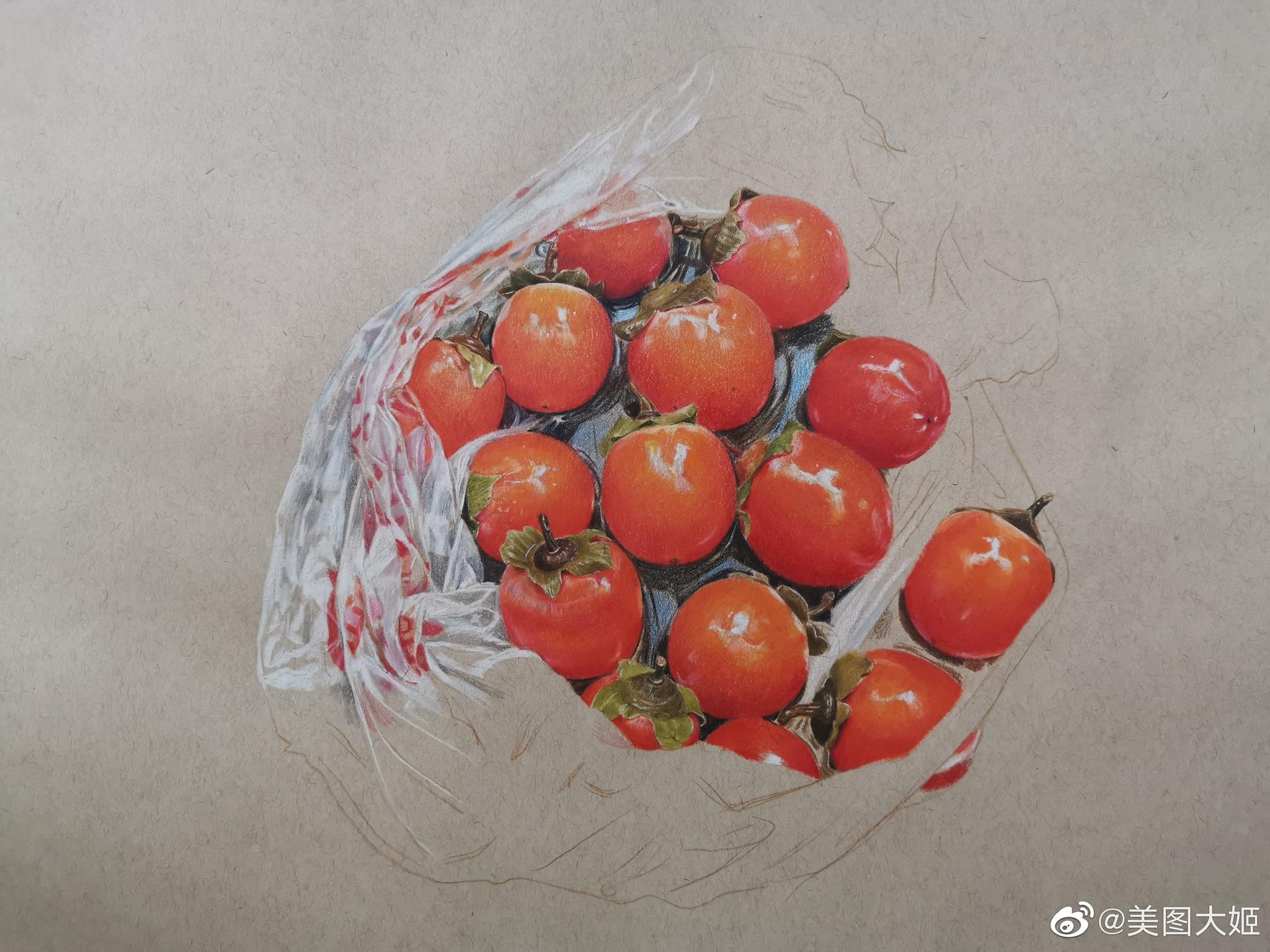 彩铅画手绘作品柿子