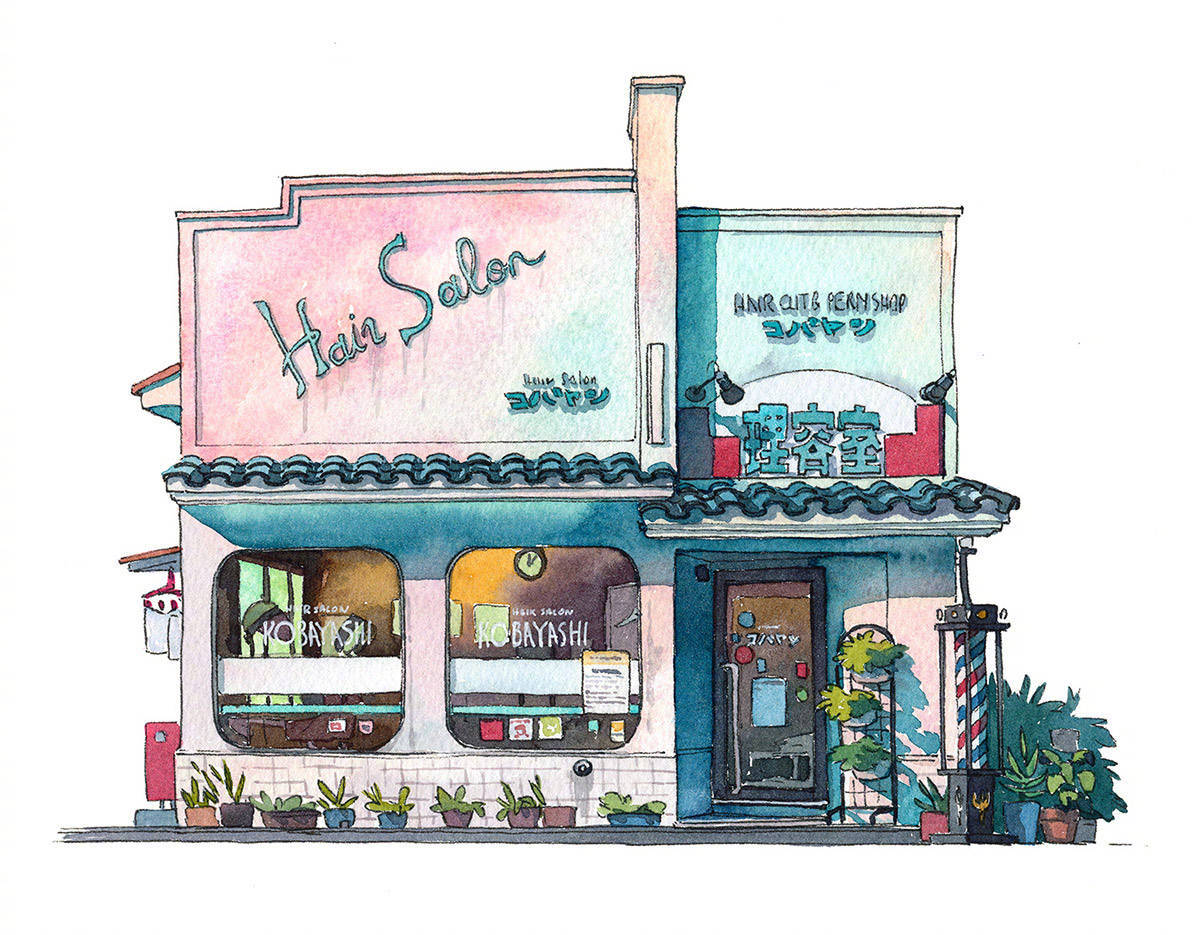 九张水彩街头小店接下来的周末会有好运哦