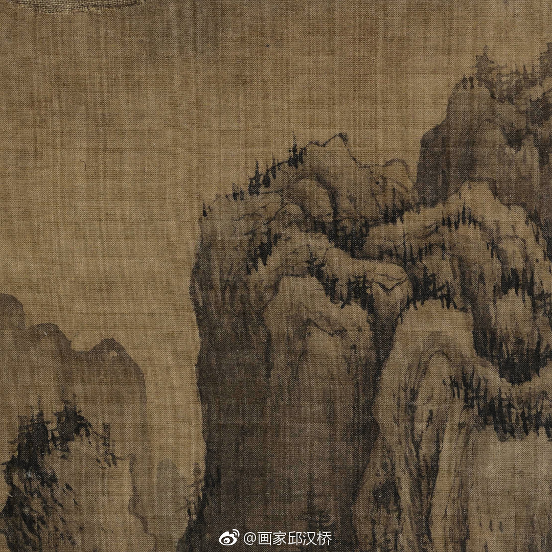杨士贤《 寒山飞瀑图》,山水林木,劲挺可取。惟峰石水口