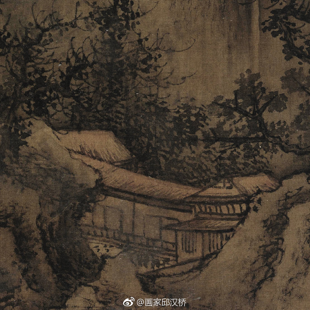 杨士贤《 寒山飞瀑图》,山水林木,劲挺可取。惟峰石水口