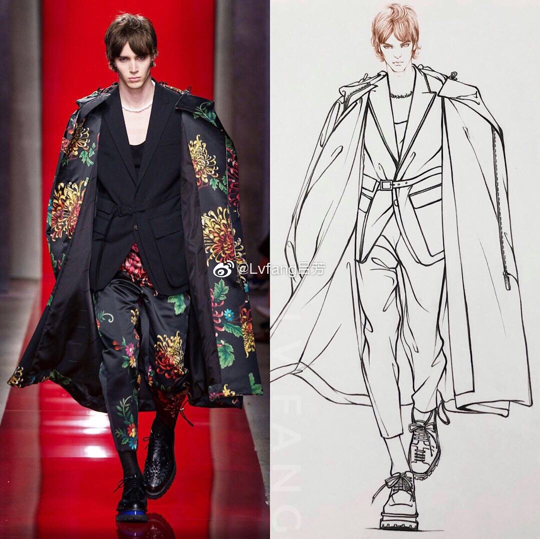 lvfang吕芳 应粉丝要求来一波男装手绘线稿
