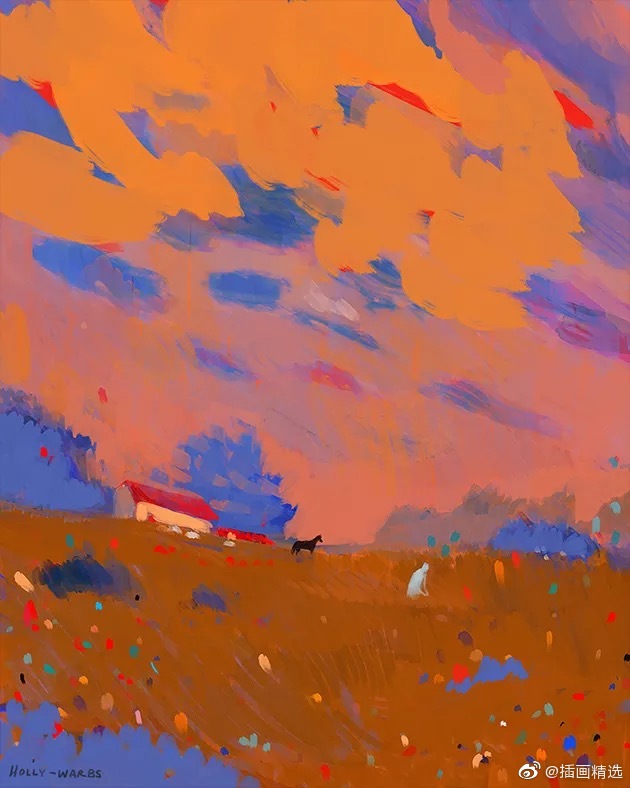 插画师holly warburton的作品有着浓墨重彩的粗重笔法,色彩的运用凸