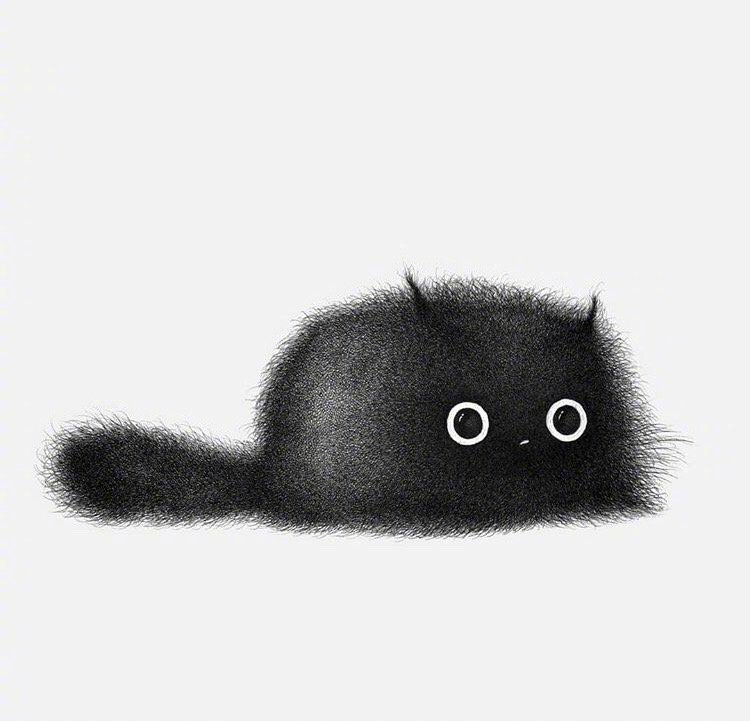 炸毛的小煤球儿。| by：purr.in.ink|煤球