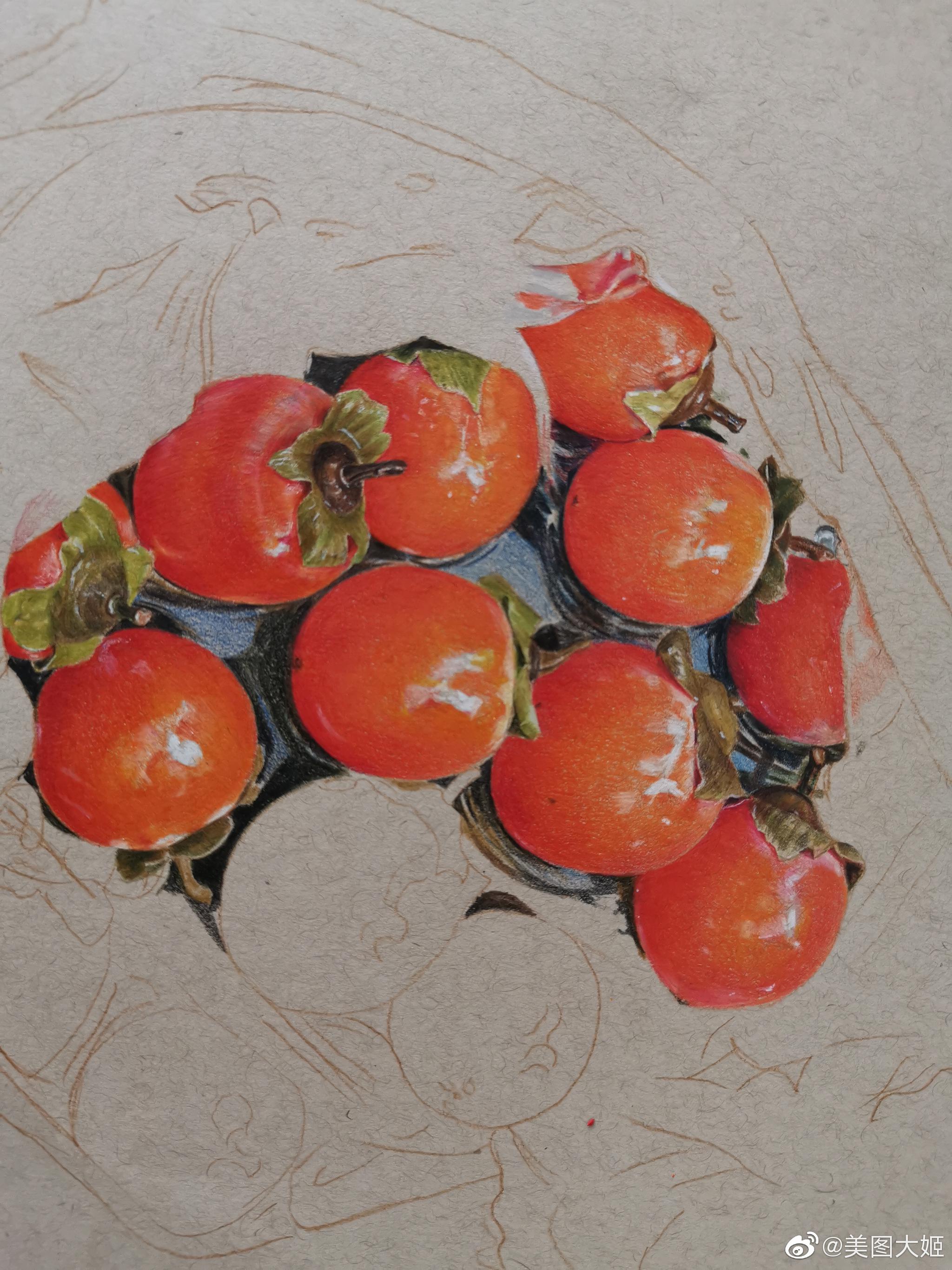 彩铅画手绘作品柿子