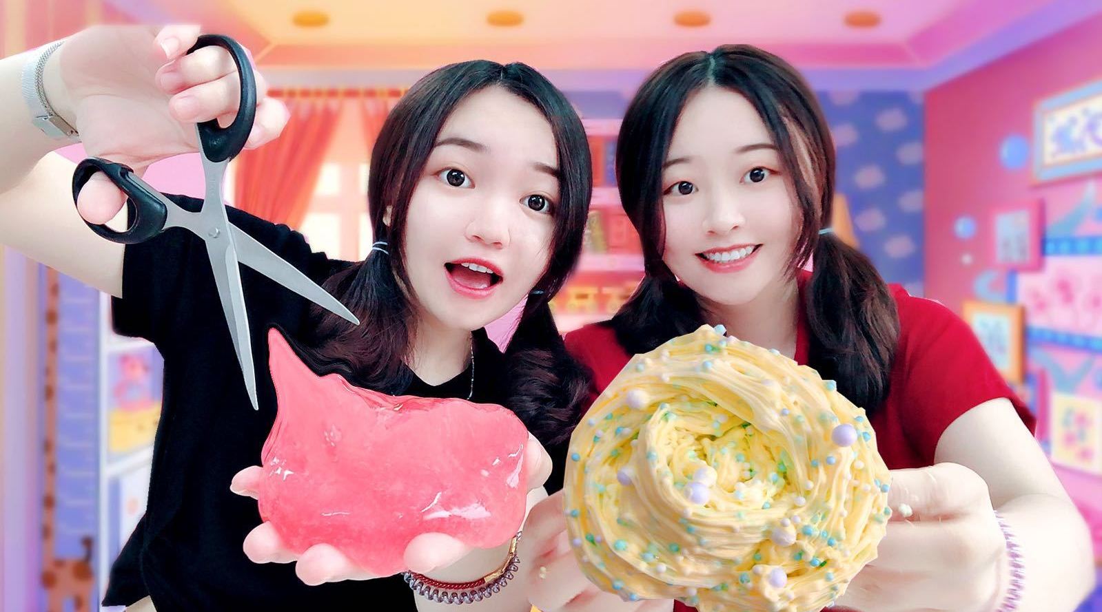 挑战做史上最解压泥两姐妹各做一份比赛谁做的泥更